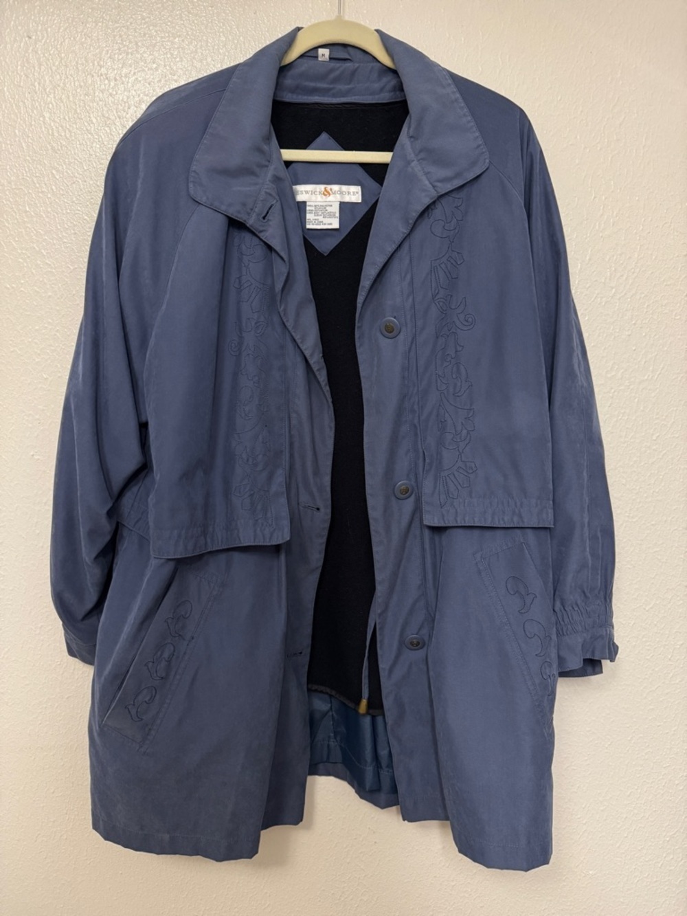 Preswick & Moore Blue Embroidered Trench Jacket Size M